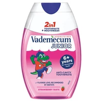 Vademecum 2in1 fogkrém+szájöblítő Junior eper 6 éves kortól 75 ml Vademecum 2in1 fogkrém+szájöblítő Junior eper 6 éves kortól 75 ml