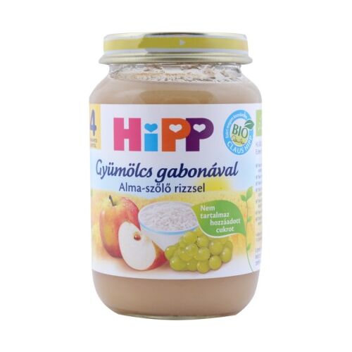 Hipp Gyümölcs Gabonával BIO Bébiétel Alma - Szőlő Rizzsel - 4 hónapos kortól 190 g