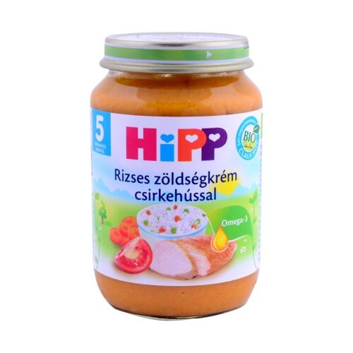 Hipp BIO Bébiétel Rizses Zöldségkrém Csirkehússal - 5 hónapos kortól 190 g 