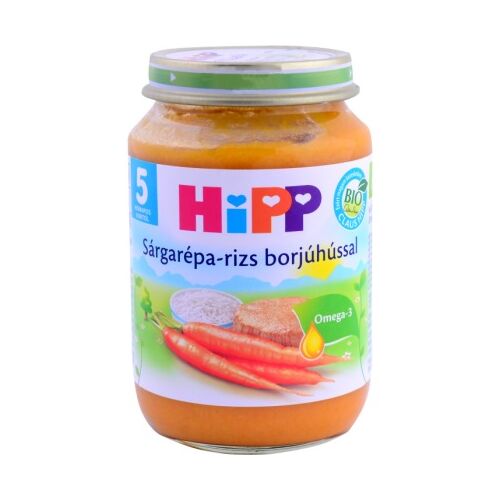 Hipp BIO Bébiétel Sárgarépa - Rizs Borjúhússal - 5 hónapos kortól 190 g 