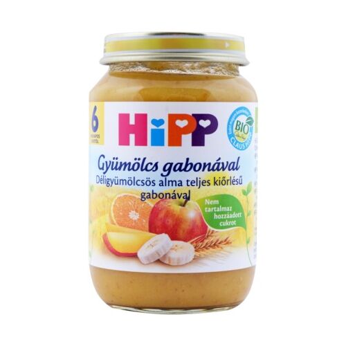 Hipp Gyümölcs Gabonával BIO Bébiétel Déligyümölcsös Alma Teljes Kiőrlésű Gabonával - 6 hótól 190 g