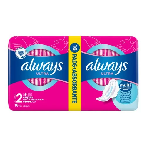 Always Ultra Super (S2) Szárnyas Egészségügyi Betét, 16 Db