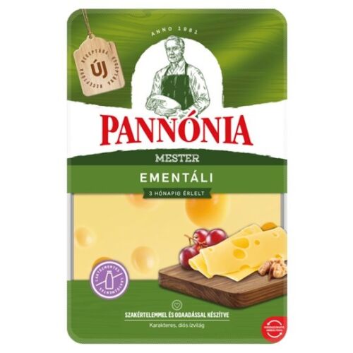 Pannónia Mester Ementáli szeletelt, zsíros, kemény, erjedési lyukas sajt 125 g