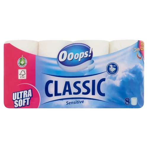 Ooops! Classic Toalettpapír Sensitive Fehér, 3 rétegű, 8 tekercs (#5)