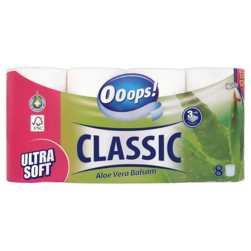 Ooops! Classic Toalettpapír Aloe Vera Balsam Fehér, 3 rétegű 8 tekercs (#5)