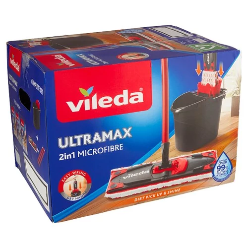 Vileda Ultramax 2in1 mikroszálas felmosó szett (Lapos Felmosófej + Nyél + Rongy + Vödör Csavarókosárral)
