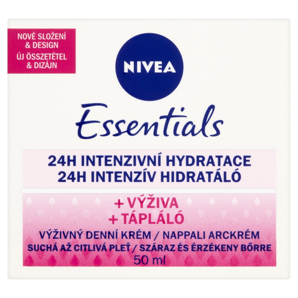 Nivea Essentials 24h Intenzív Hidratáló + Tápláló Nappali Arckrém Száraz- és Érzékeny Bőrre 50 ml
