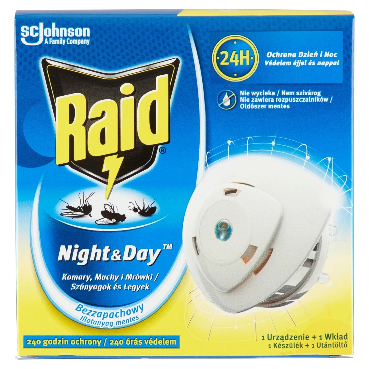 Raid Night&Day Elektromos Szúnyog- és Légyírtó Készülék + Utántöltő Korong 10 Napra